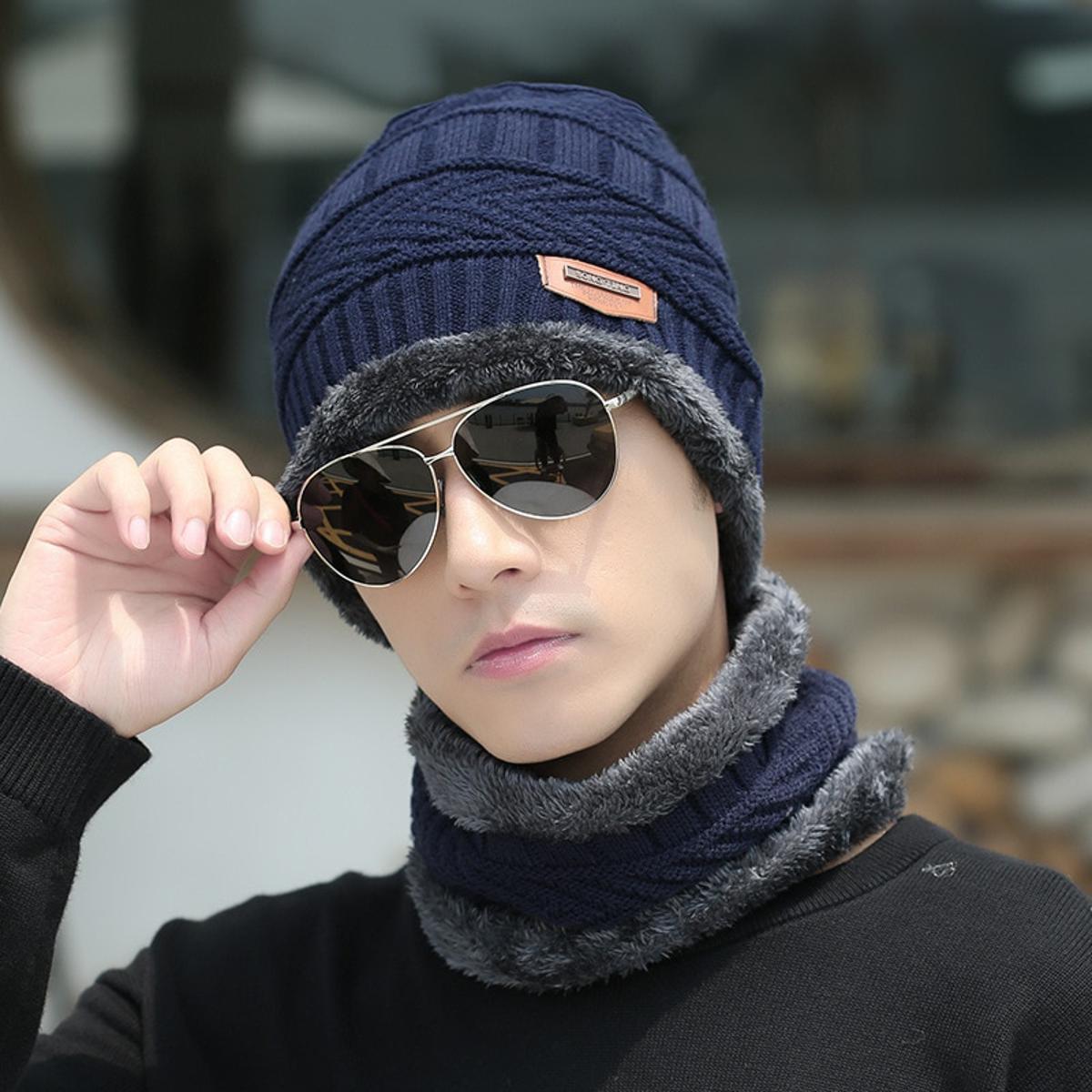 New Fashion One-piece Hat Men's Winter Fleece Thick Scarf Warm