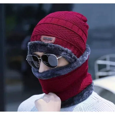 Beanie Cap Neck Warmer Beanie Full Set-2 Piece Red