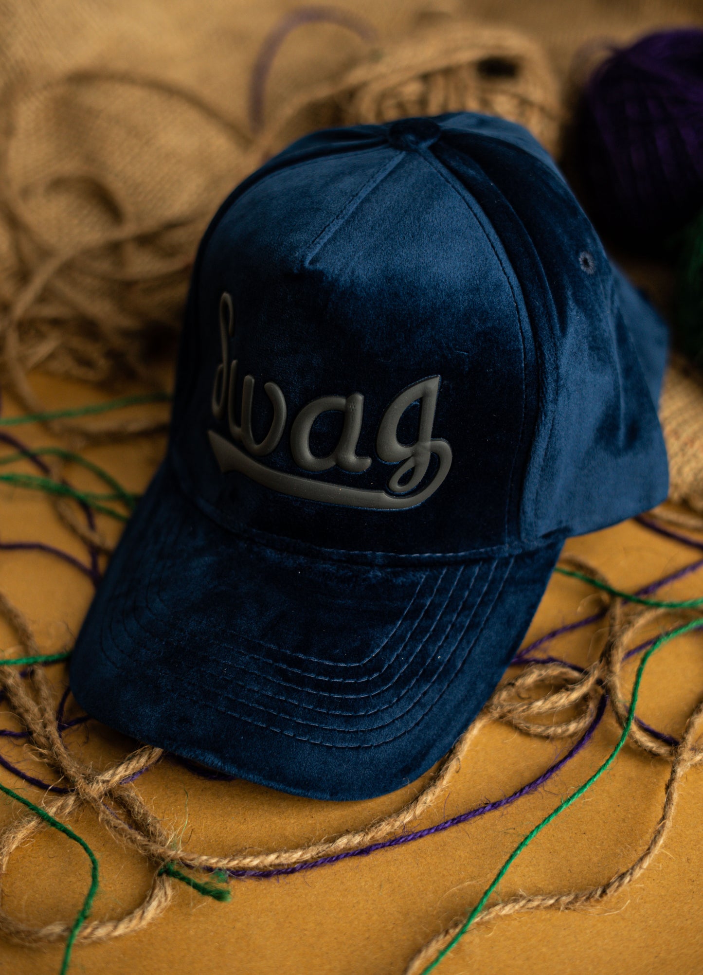 Dark Blue Swag Suede Cap