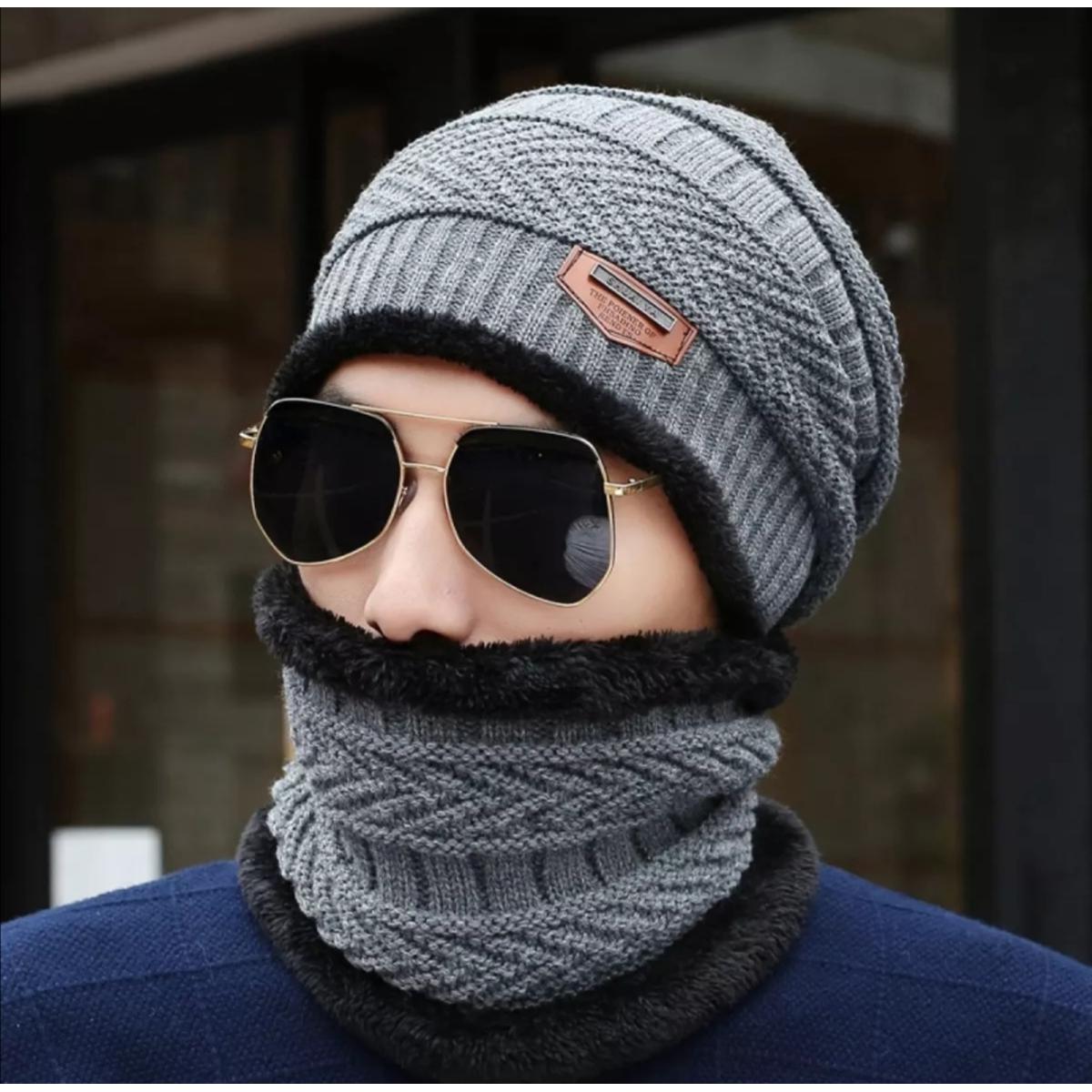 Beanie Cap Neck Warmer Beanie Full Set-2 Piece Grey