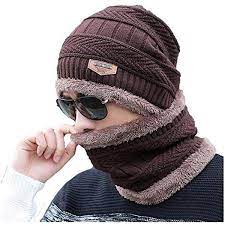 Beanie Cap Neck Warmer Beanie Full Set-2 Piece Brown